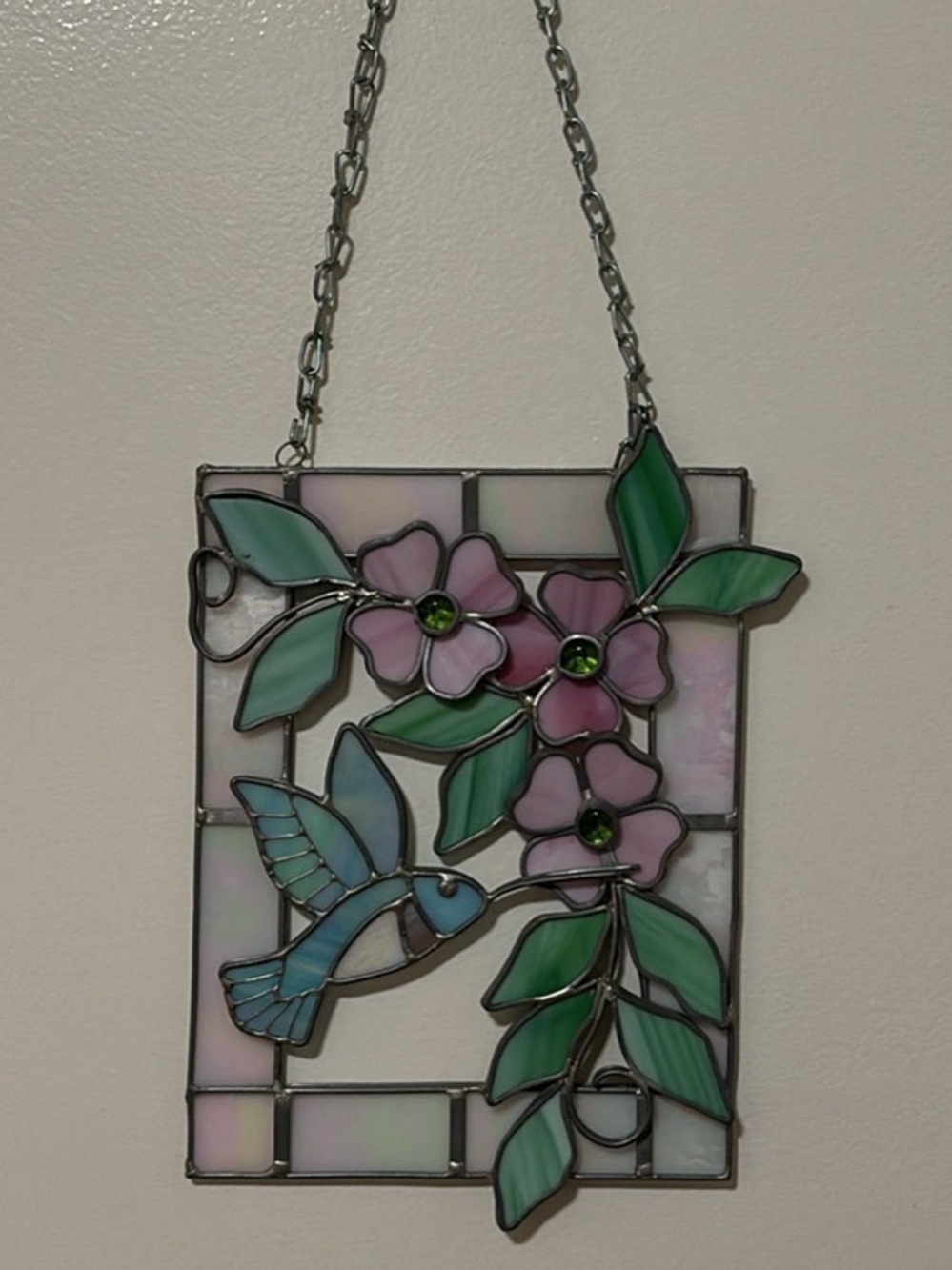 Stained Glass Sun Catcher Flower Butterfly 11x8.5
